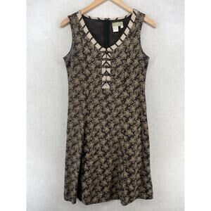 THE TERRITORY AHEAD Dress 4P Sleeveless Cotton Tribal Leaf Back Zip Brown
